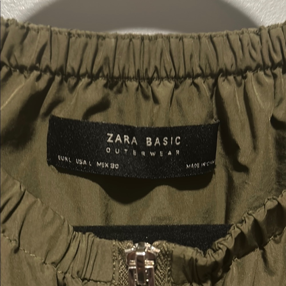 Zara Green Bomber Jacket with Elastic Waistband Size L - Picture 4 of 9